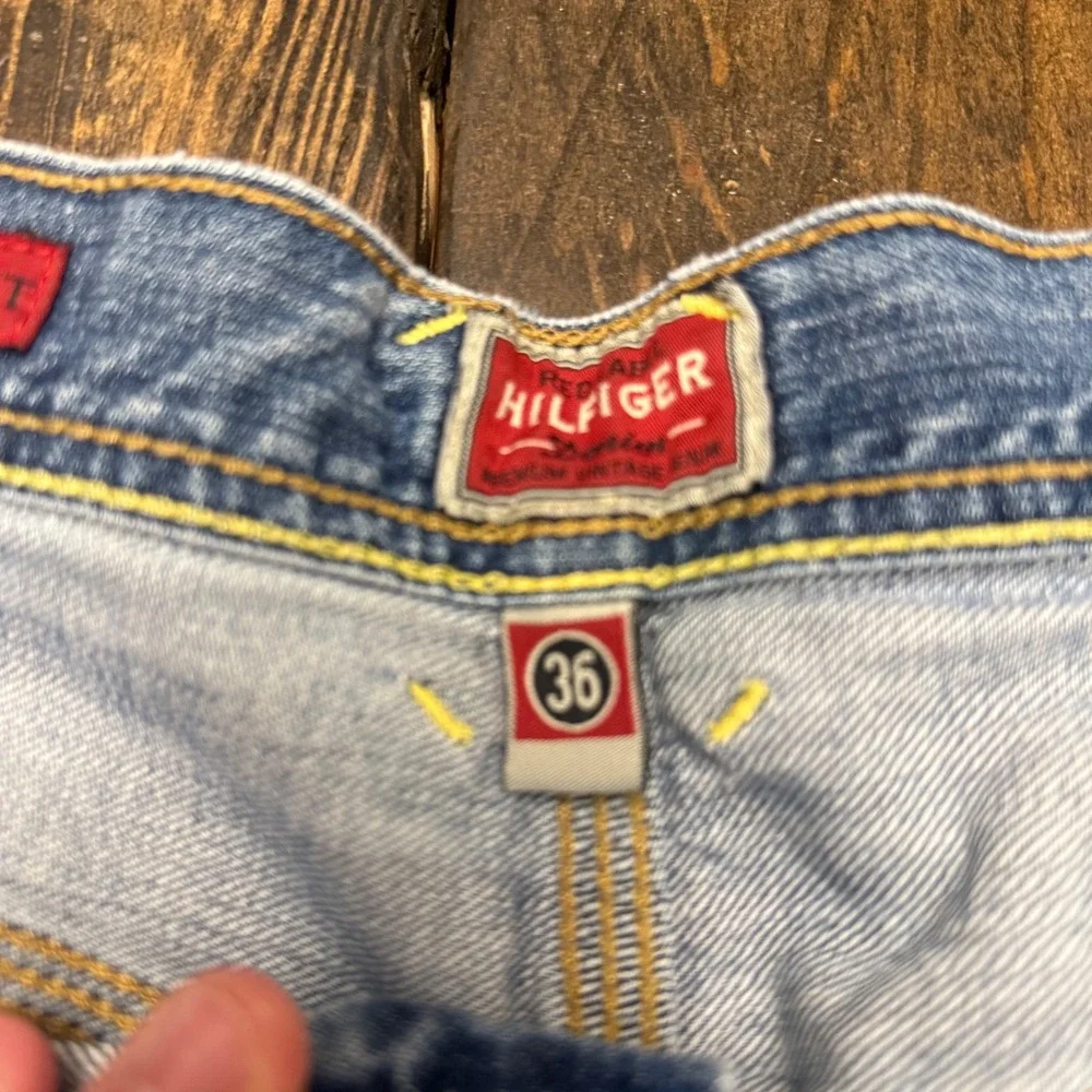 Tommy Hilfiger Carpenter Fit Denim Shorts Mens Size 36 Blue Distressed baggy Vtg